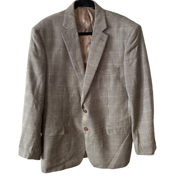 Lauren Ralph Lauren Men's Black Tan Glen Plaid Silk Wool Sports Jacket Size 44R